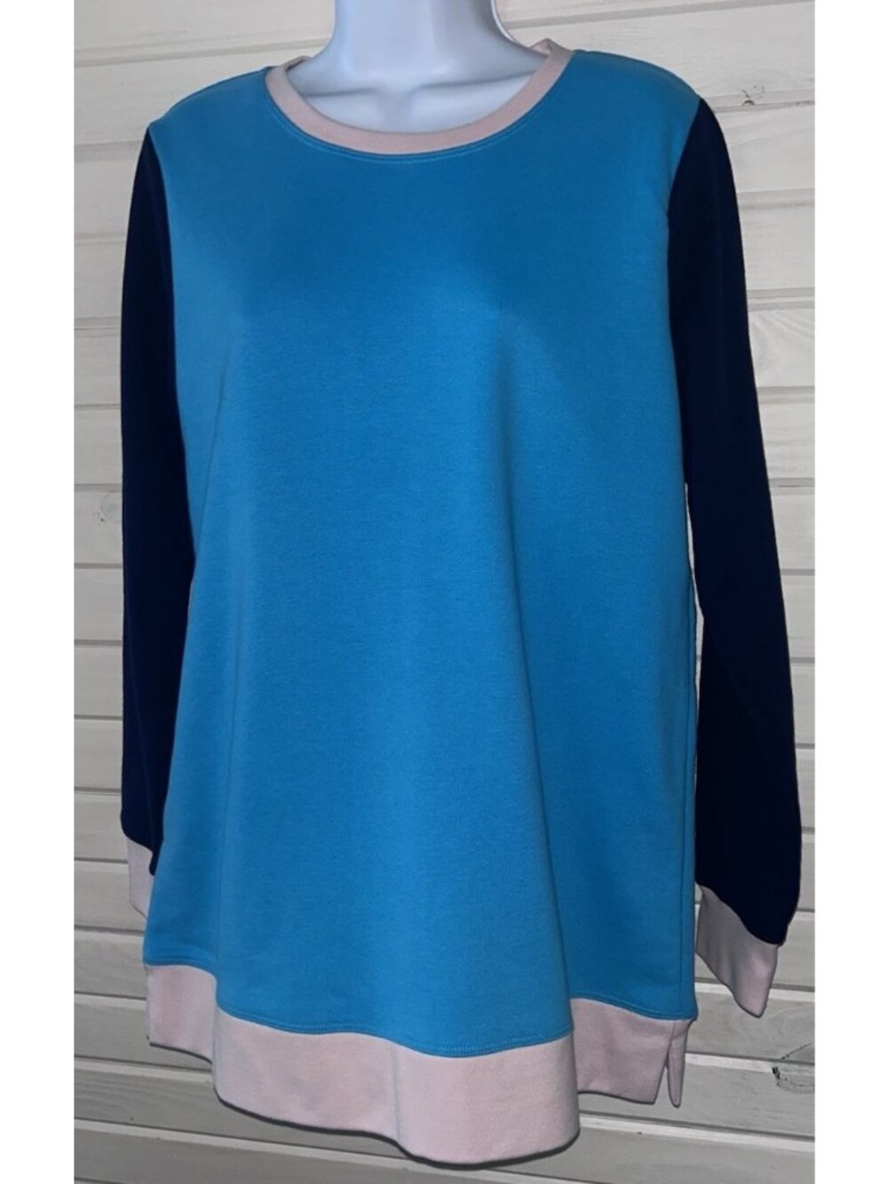 Land’s End Serious Sweats Sz SMALL (6-8) Colorblock Sweatshirt French Terry EUC
